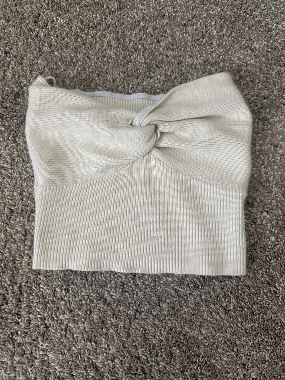SHEIN Cream Off-Shoulder Knot Ribbed Sweater Top